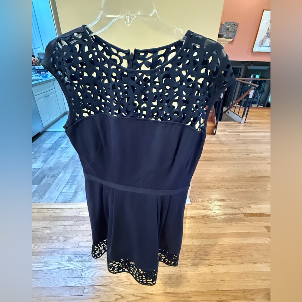 Lauren Ralph Lauren Navy Laser-Cut Fit & Flare Dress – Size 10